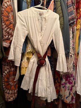 Faherty Cream Cotton Gauze Tiered Mini Dress